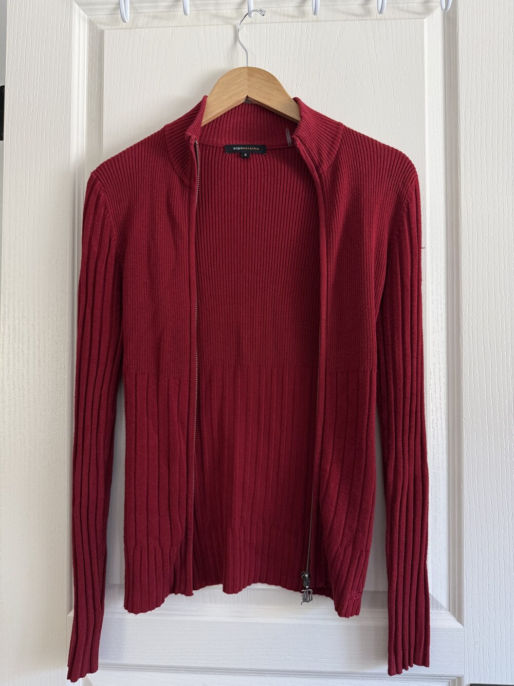 Burgundy Ribbed Zip Cardigan